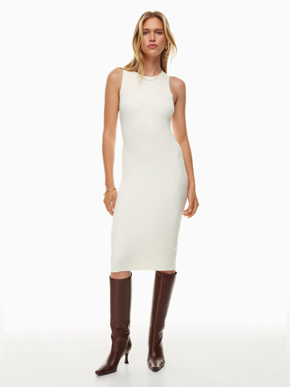 Aritzia Wilfred Moonstruck Dress Cream Ribbed Midi Size Small NWT